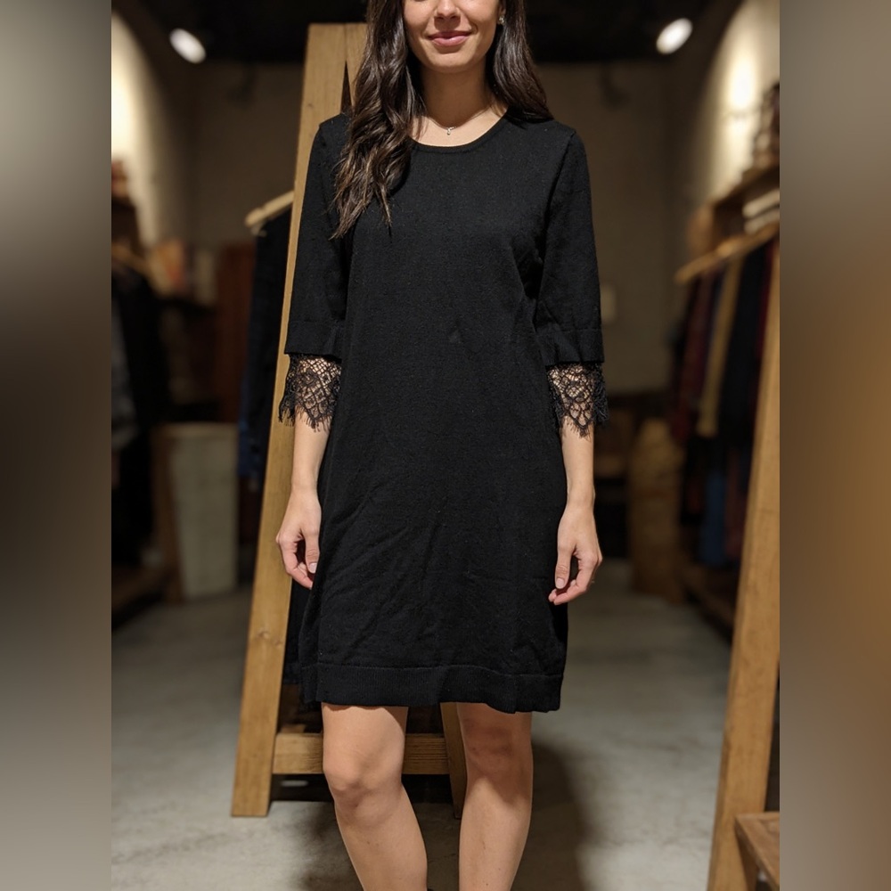 Classic Black Lace-Sleeve Women's Dress